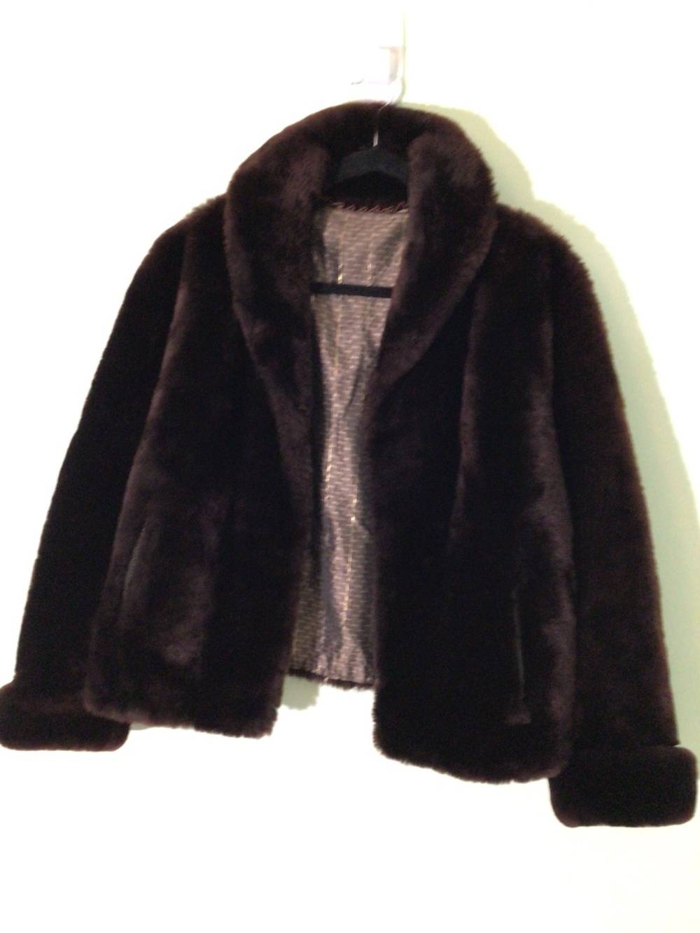 Vintage Mouton Lamb Genuine Fur Cropped Jacket Chocolate Brown Thick